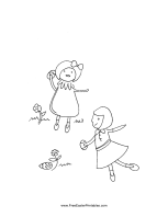 Girls in Garden Easter Coloring Page