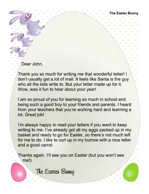 Easter Bunny Letter to Child Who Wrote a Letter