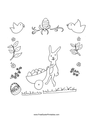 Bunny Delivering Eggs Easter Coloring Page