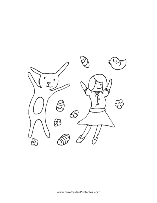 Bunny with Girl Easter Coloring Page
