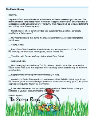 Easter Bunny Funny Checkbox Letter For Adults