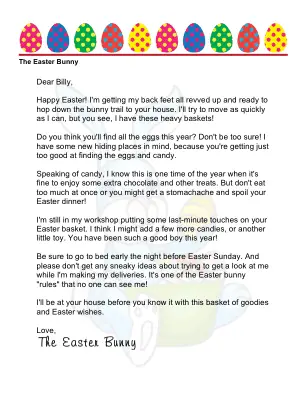 Letter from The Easter Bunny to a Boy
