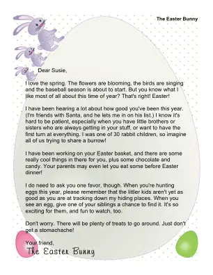 Letter from The Easter Bunny to Child With Siblings