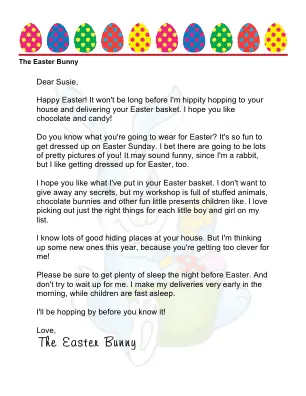 Letter from The Easter Bunny to a Girl
