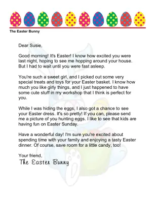 Easter Morning Letter from The Easter Bunny to a Girl