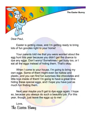 Easter Bunny Letter No Dyed Eggs